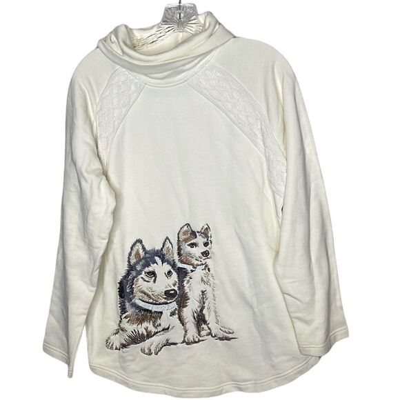 Together Embroidered Husky Cowl Neck Sweatshirt. Size Medium. - Picture 1 of 8
